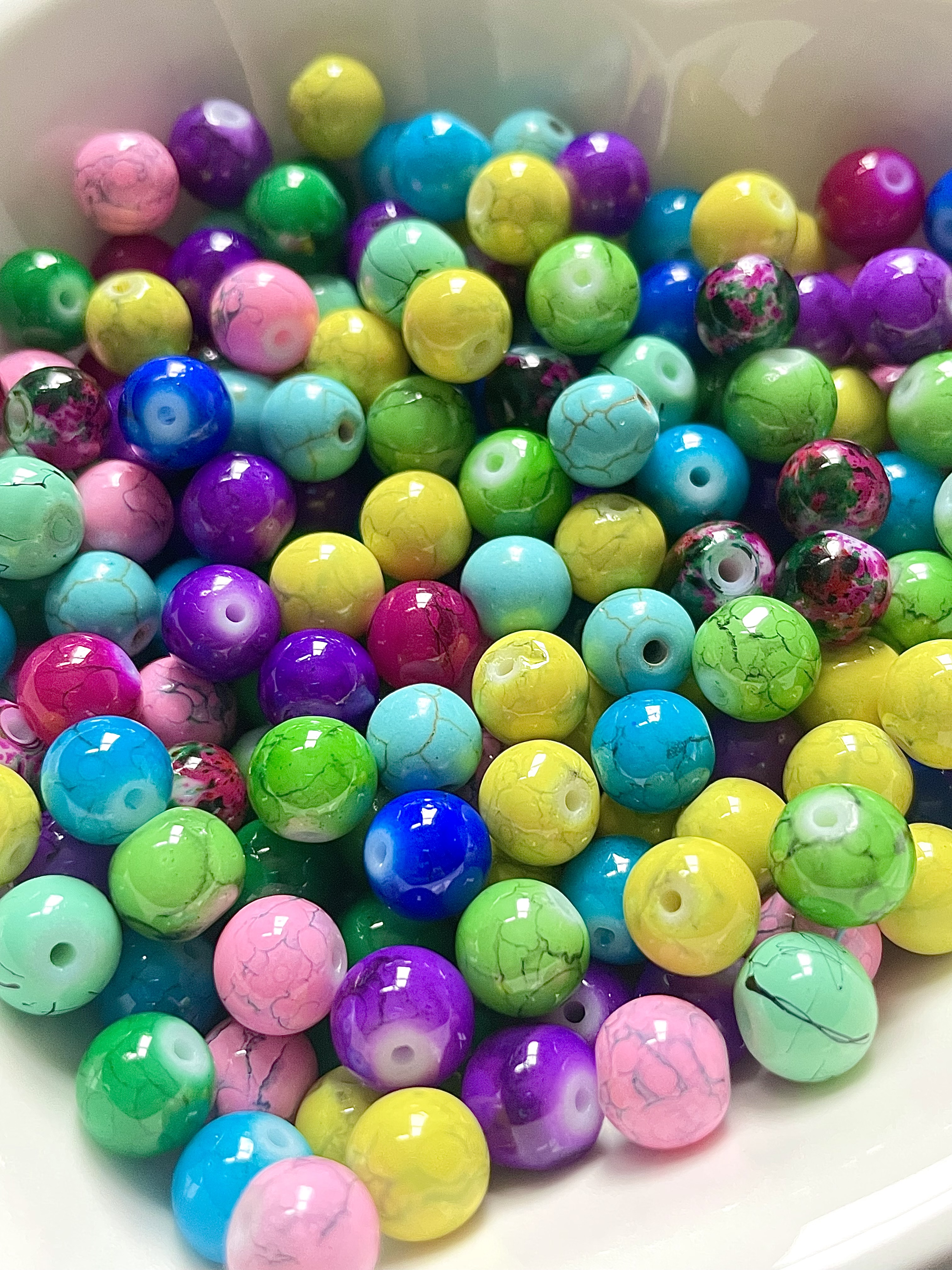 8mm Multi-colour Mottle Effect Round Beads