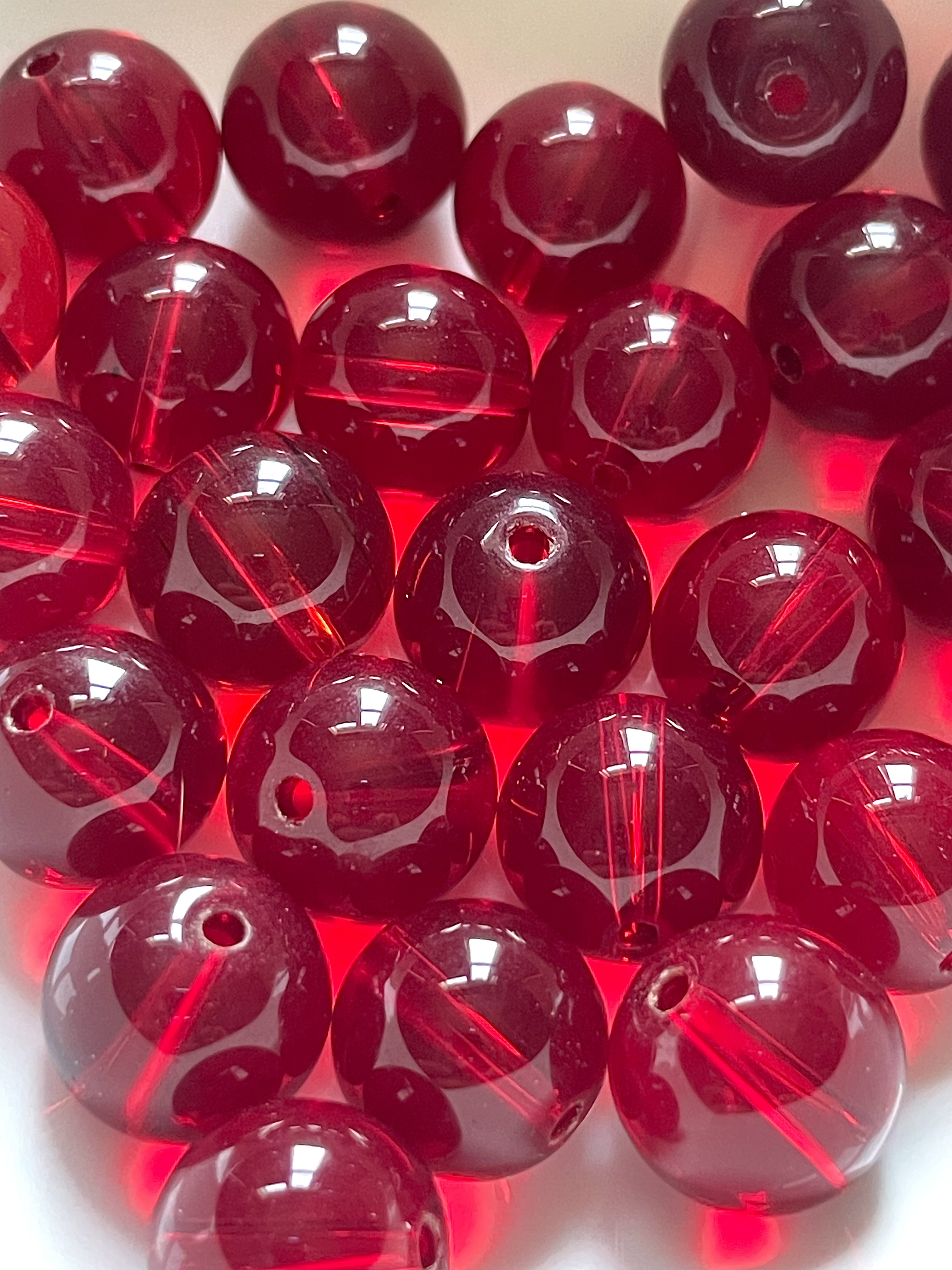 12mm Deep Red Round Glass Beads 