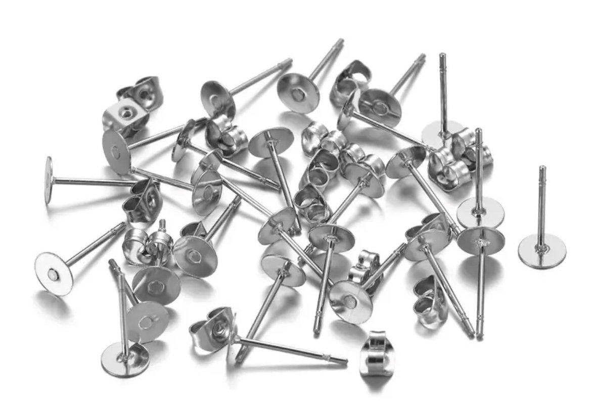5mm Stainless Steel Flat Disc Earring Posts Studs with Backings