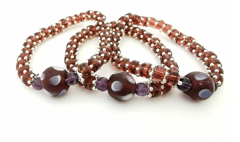 Purple Lampglass Glass, Amethyst Glass and Star Bracelet