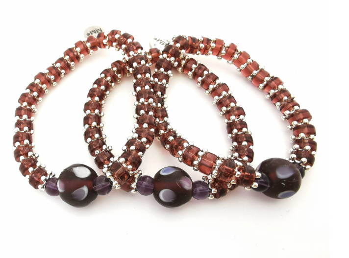 Purple Lampglass Glass, Amethyst Glass and Star Bracelet