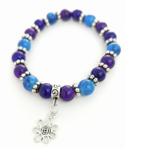Purple and Blue Flower Charm Bracelet