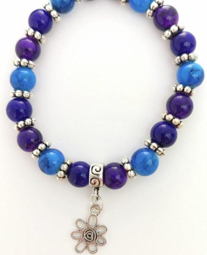 Purple and Blue Flower Charm Bracelet