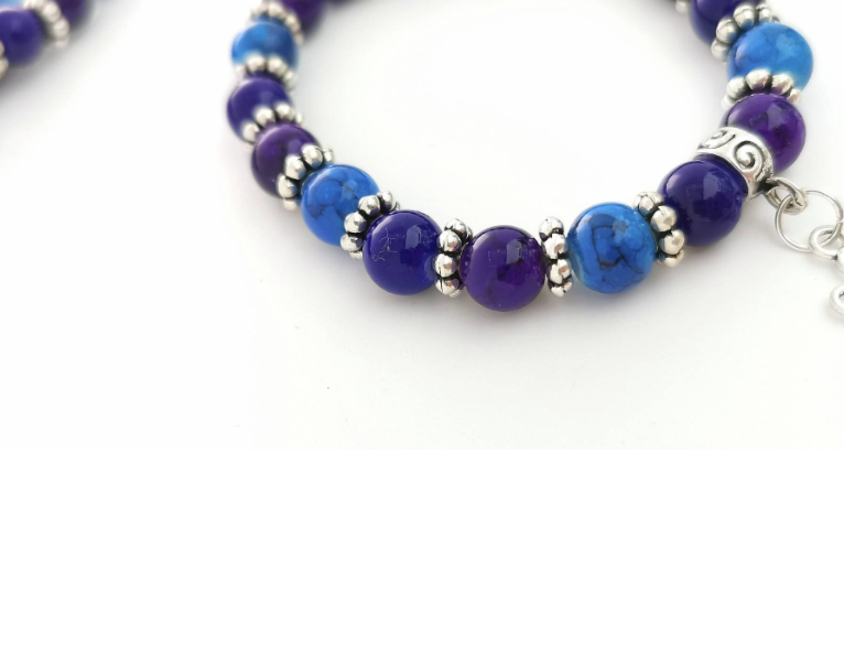 Purple and Blue Flower Charm Bracelet