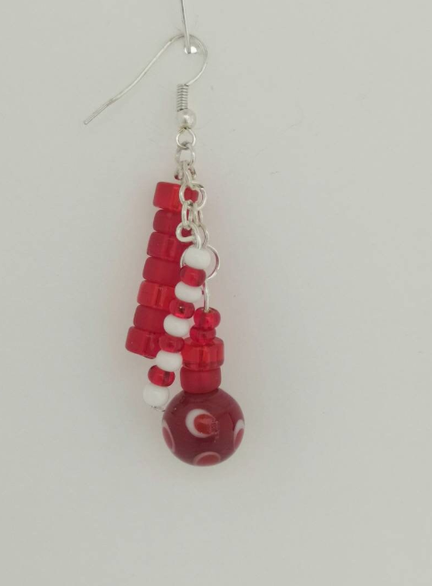 Red and White Glass Dangle Hook Earrings