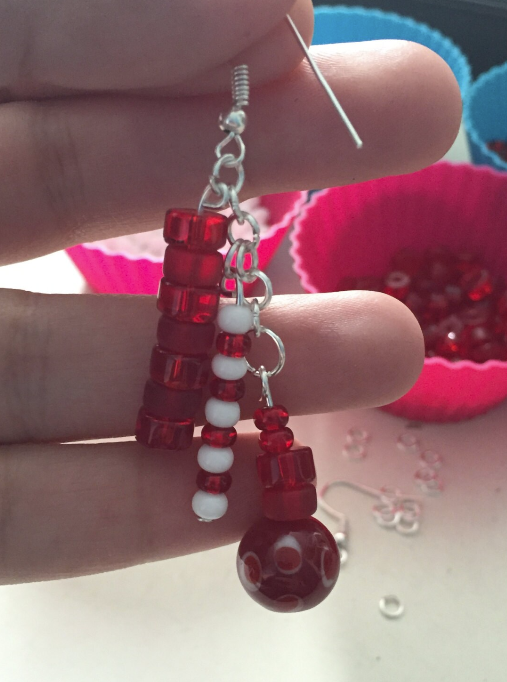 Red and White Glass Dangle Hook Earrings