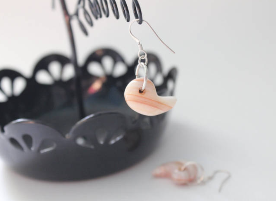 Red White Agate Tusk Sterling Silver Earrings