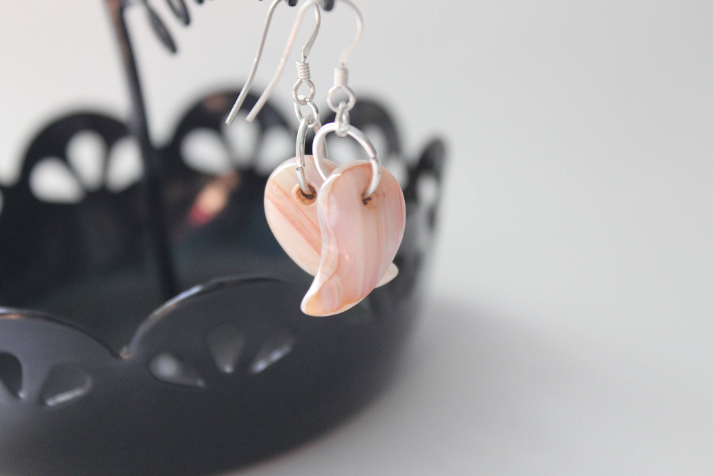 Red White Agate Tusk Sterling Silver Earrings