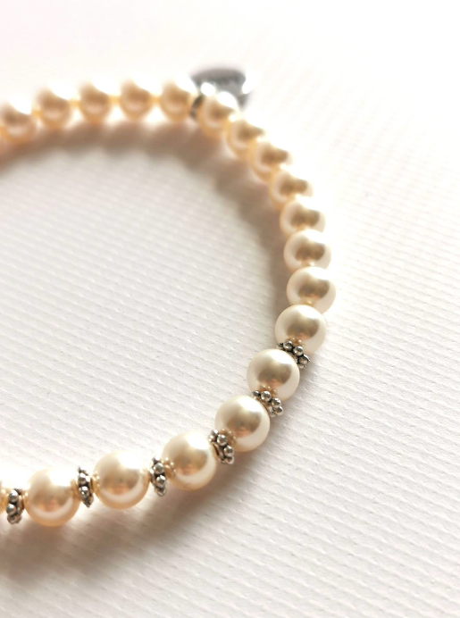 Rose Glass Swarovski Pearl and Elephant Charm Bracelet