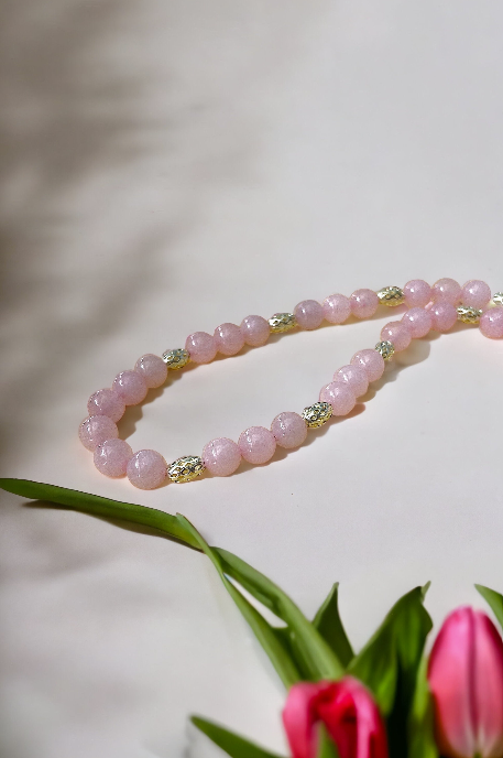 Rose Quartz & Silver Filigree Lattice Necklace