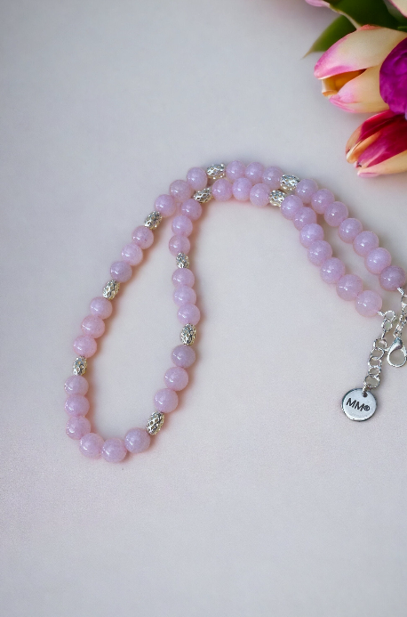 Rose Quartz & Silver Filigree Lattice Necklace