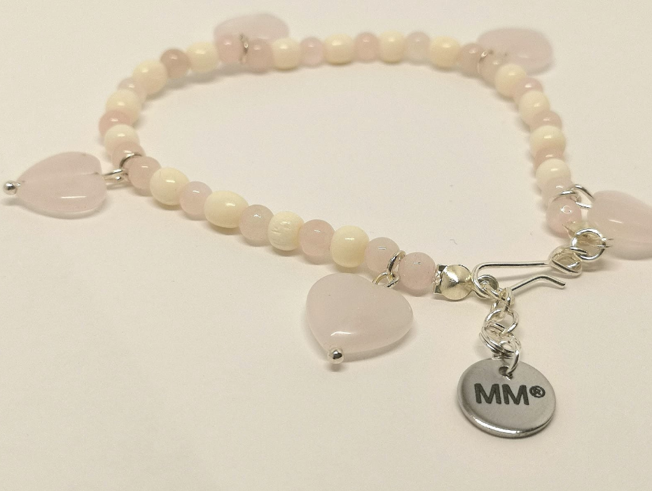 Rose Quartz Hearts and Bone Bracelet