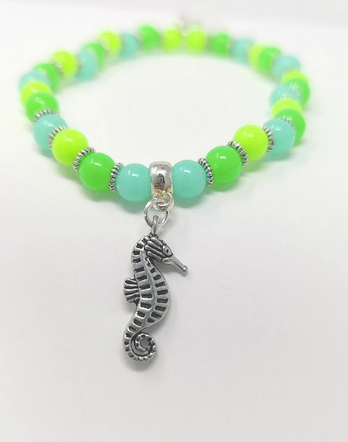 Sea Side Inspired Blue and Green Seahorse Charm Bracelet