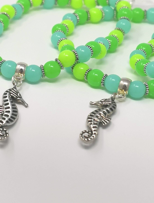 Sea Side Inspired Blue and Green Seahorse Charm Bracelet