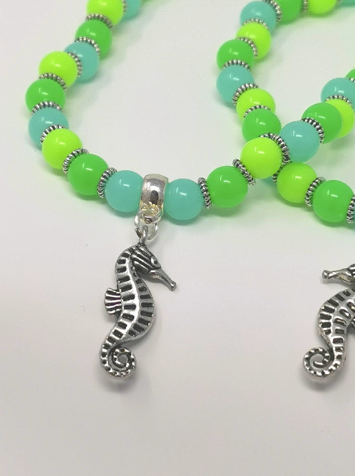 Sea Side Inspired Blue and Green Seahorse Charm Bracelet