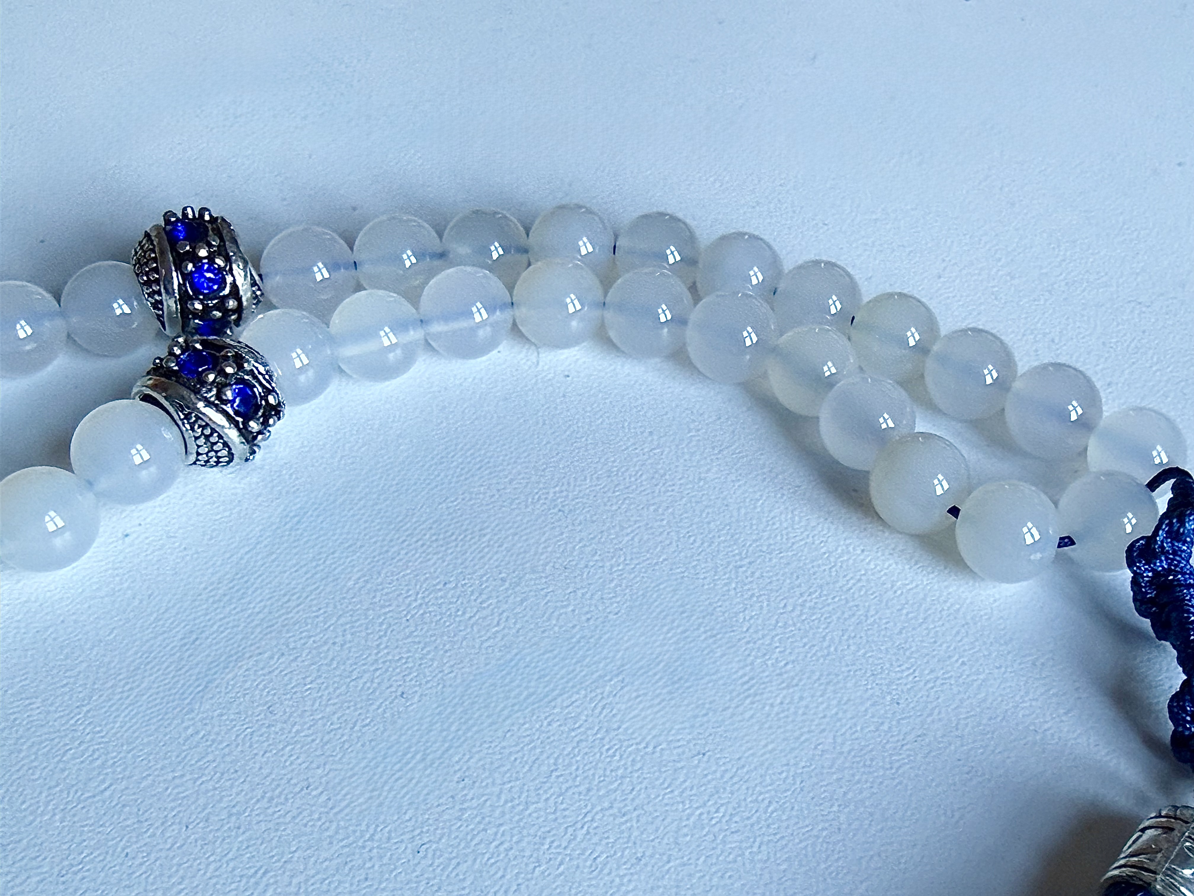 33 Navy and White Agate Aqeeq Masbaha | Tasbih