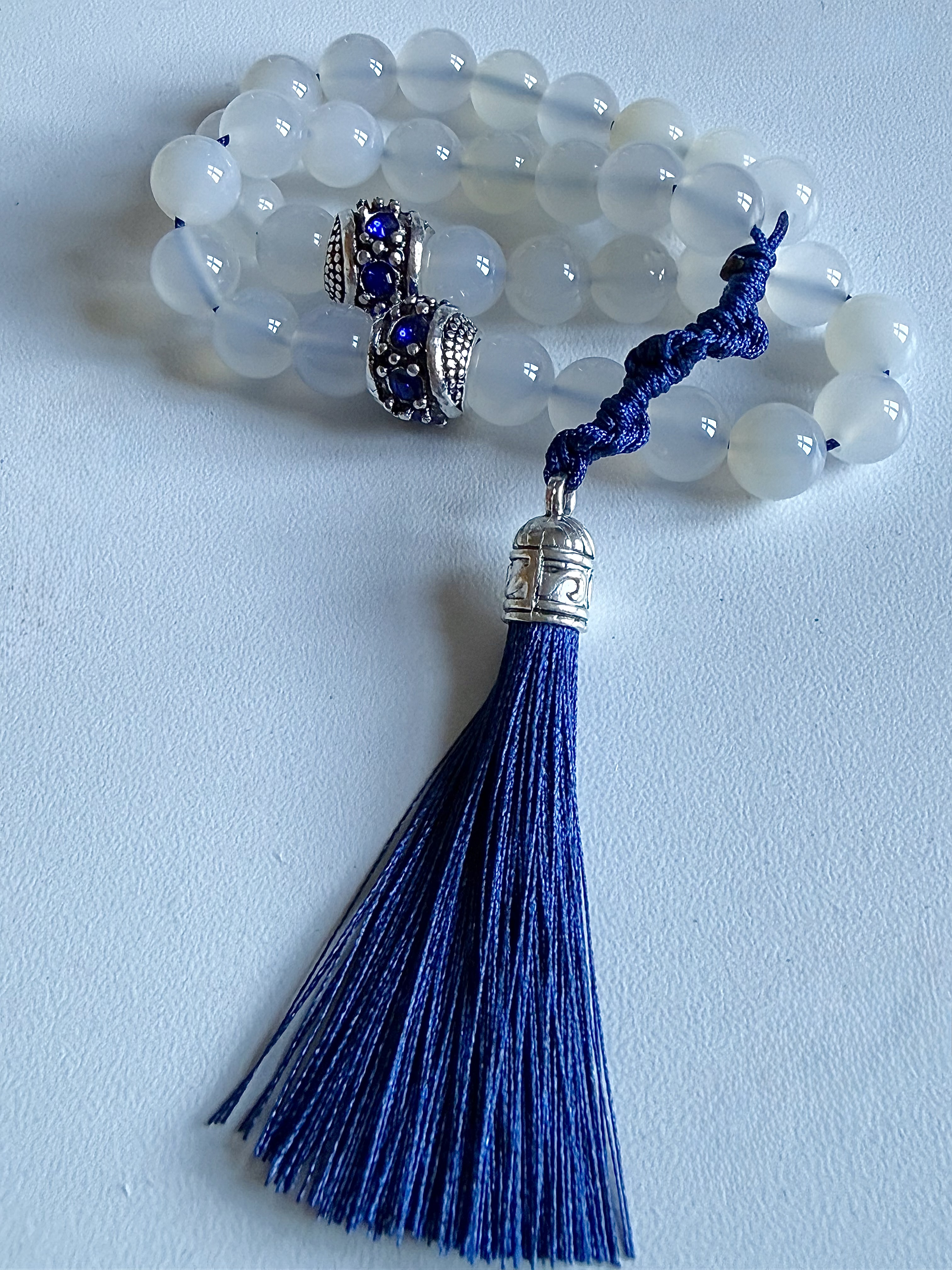33 Navy and White Agate Aqeeq Masbaha | Tasbih