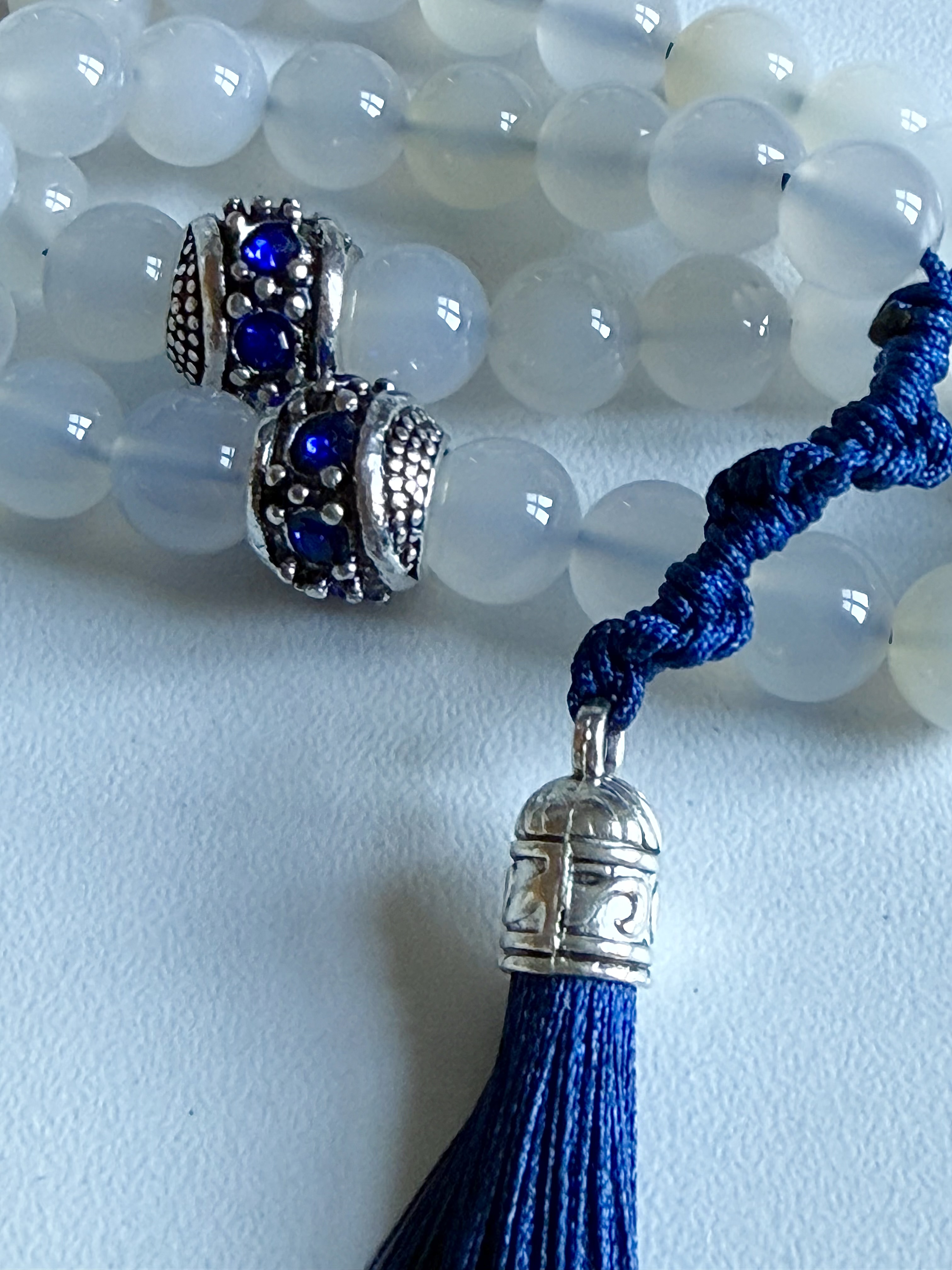 33 Navy and White Agate Aqeeq Masbaha | Tasbih