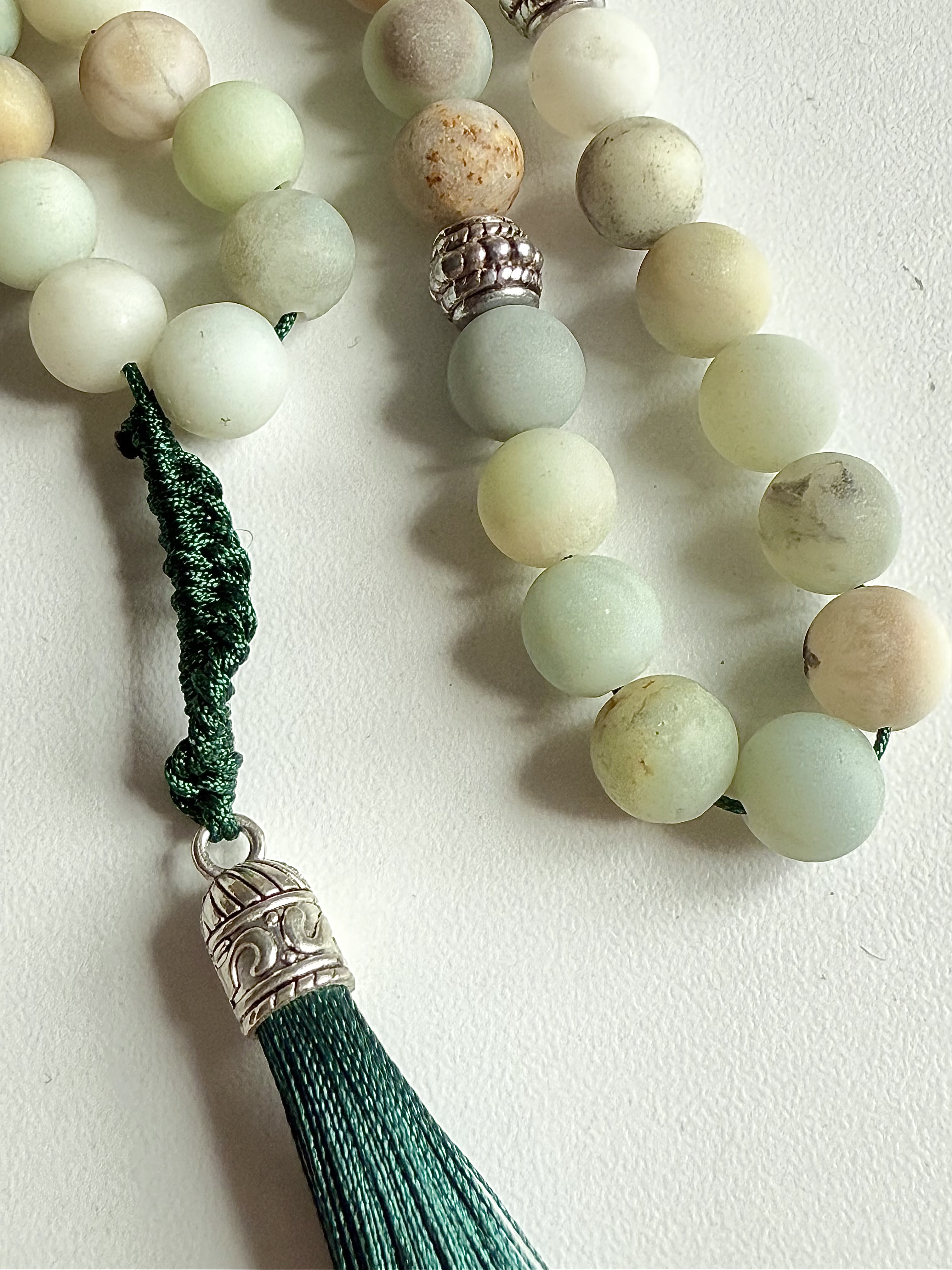 33 Green & Frosted Flower Amazonite Masbaha | Tasbih