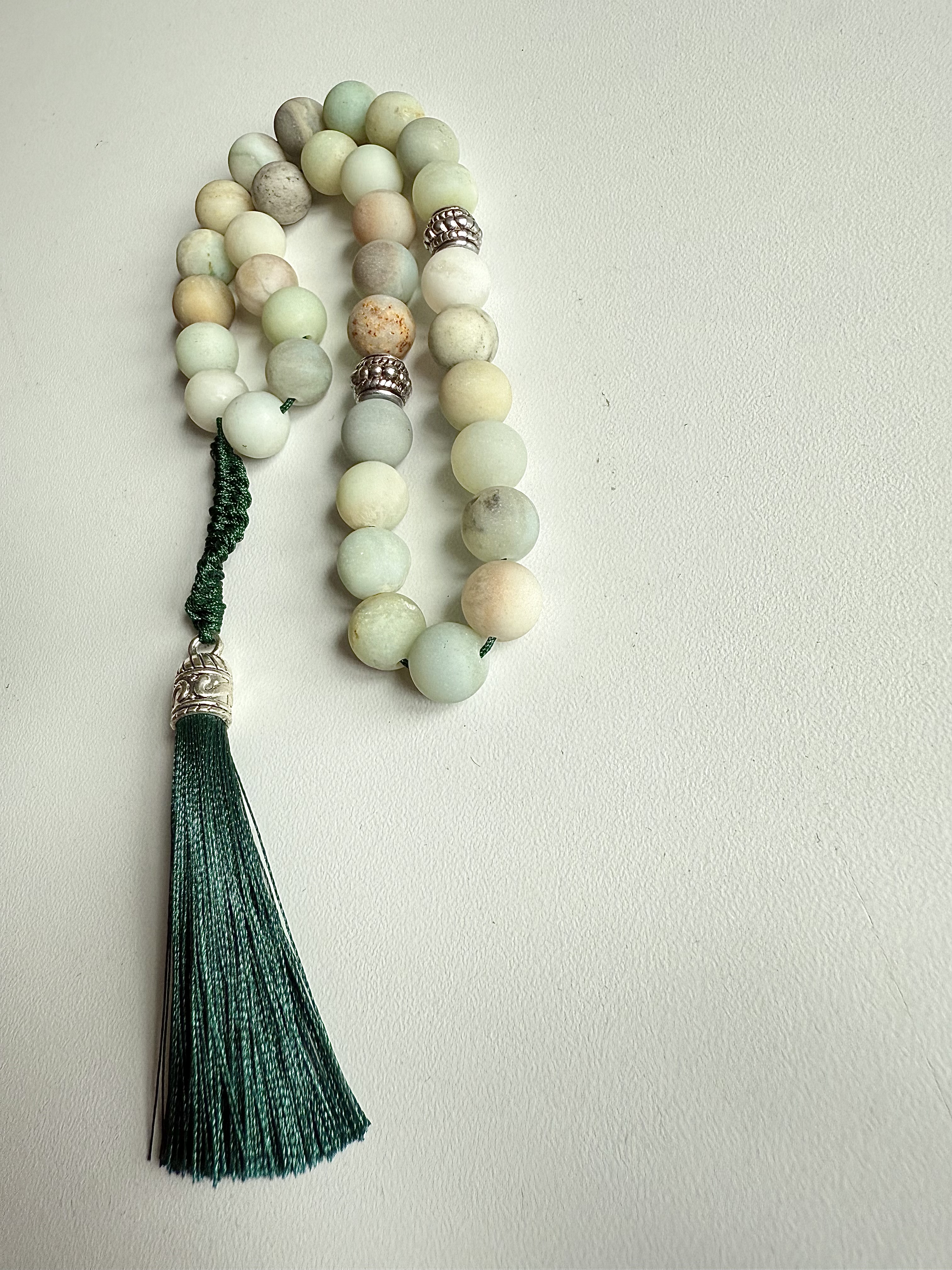 33 Green & Frosted Flower Amazonite Masbaha | Tasbih