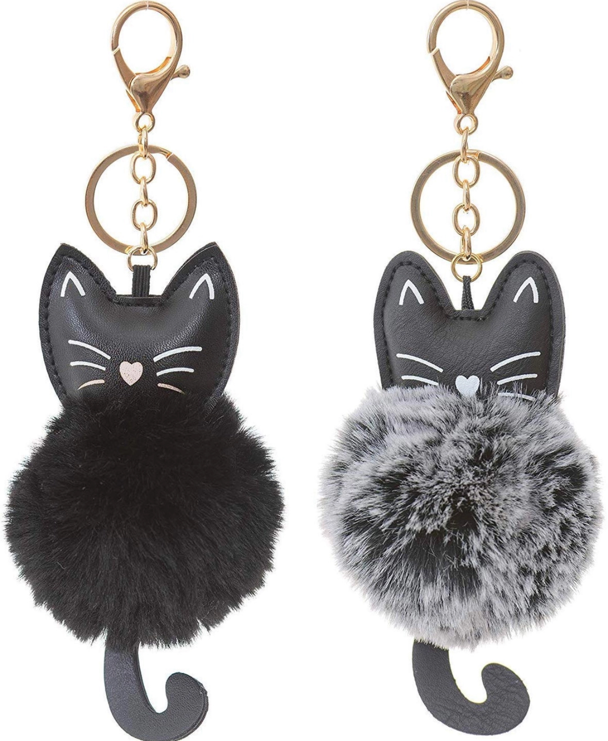 Pair of Black and Grey Cat Pom Pom Keychains