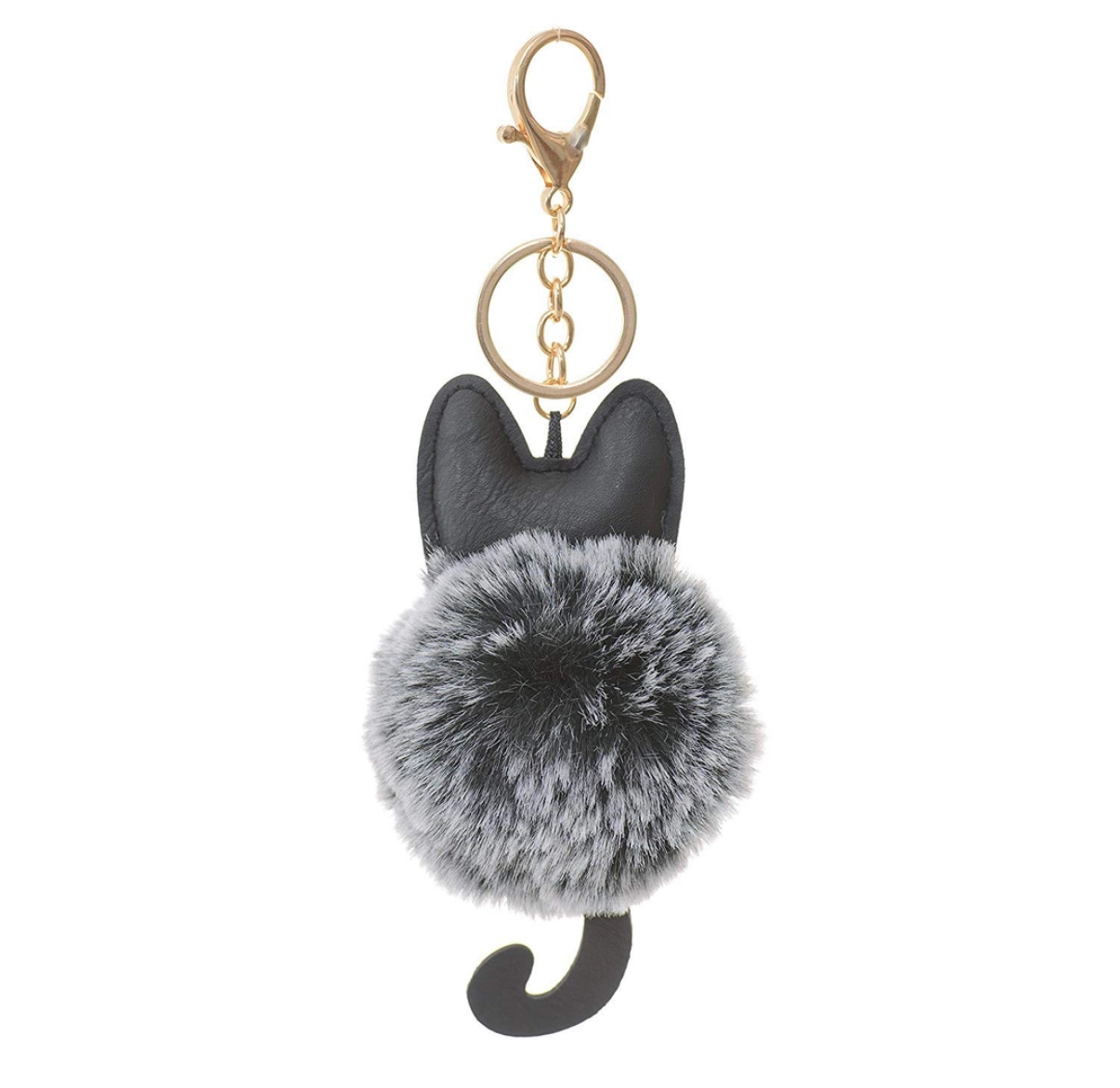 Pair of Black and Grey Cat Pom Pom Keychains