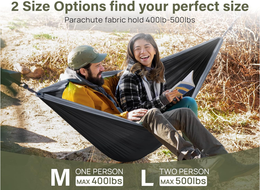 Camping Hammock, Camping Essentials, Lightweight Portable Double & Single Hammock with Tree Straps, Camping Gear for Outside Hiking Camping Beach Backpack Travel