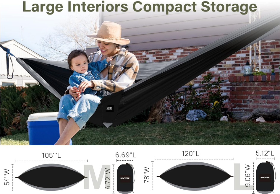 Camping Hammock, Camping Essentials, Lightweight Portable Double & Single Hammock with Tree Straps, Camping Gear for Outside Hiking Camping Beach Backpack Travel
