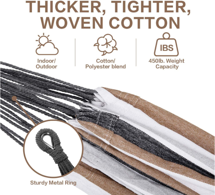 Double Hammock with Space Saving Steel Stand Included 2 Person Heavy Duty Outside Garden Yard Outdoor 450lb Capacity 2 People Standing Hammocks and Portable Carrying Bag (Coffee)