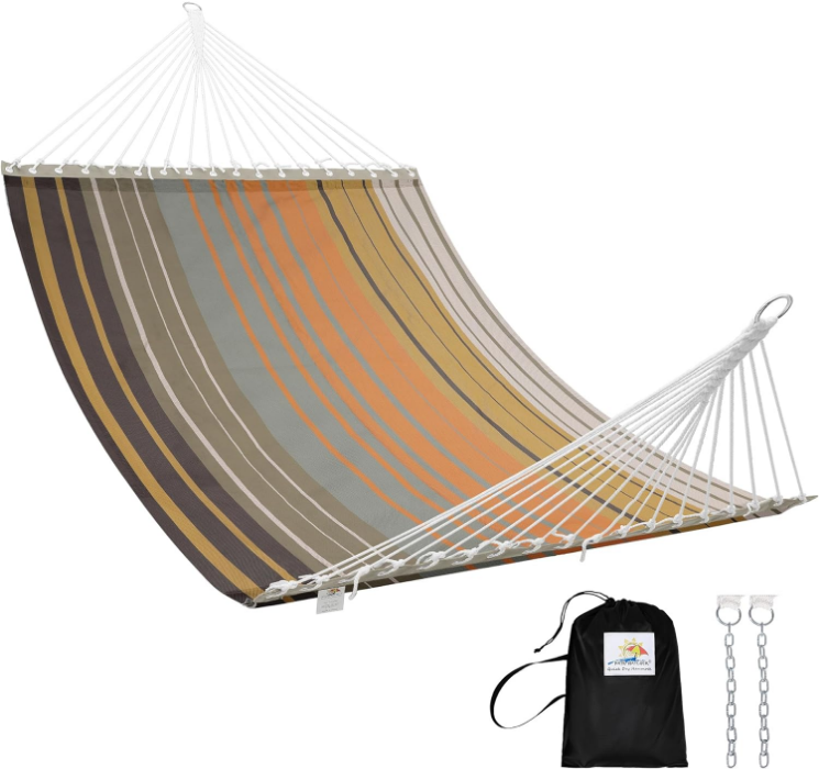 13 FT Double Quick Dry Hammock Folding Concealed Steel Spreader Bar Portable Two Person Hammock for Camping Outdoor Patio Yard Beach，450 lbs Capacity，Coffee