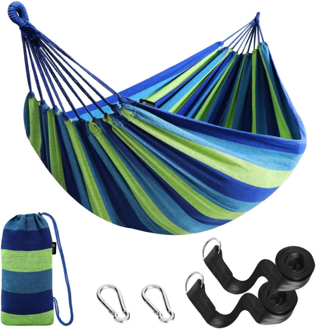 Garden Cotton Hammock Comfortable Fabric Hammock with Tree Straps for Hanging Durable Hammock Up to 660lbs Portable Hammock with Travel Bag,Perfect for Camping Outdoor/Indoor Patio Backyard