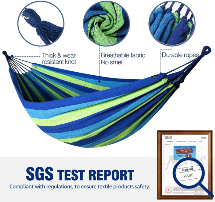 Garden Cotton Hammock Comfortable Fabric Hammock with Tree Straps for Hanging Durable Hammock Up to 660lbs Portable Hammock with Travel Bag,Perfect for Camping Outdoor/Indoor Patio Backyard