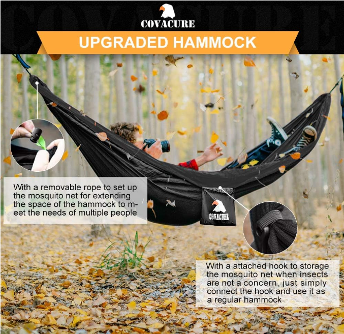 Camping Hammock - Lightweight Double Hammock, Hold Up to 772lbs, Portable Hammocks for Indoor, Outdoor, Hiking, Camping, Backpacking, Travel, Backyard, Beach(Black)