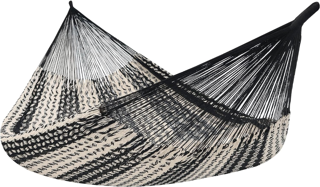 Handwoven XXL Thick Cord Mayan Family Hammock - 625-Pound Capacity - Black/Natural