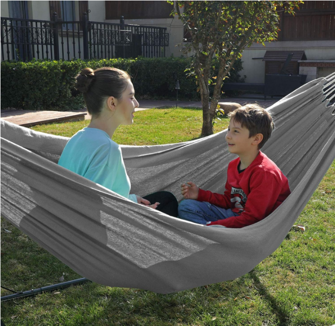 Double Hammock, 98.4 x 59.1 Inches, 660 lb Load Capacity, with Compression Bag, Mounting Straps, Carabiners, for Terrace, Balcony, Garden, Outdoor, Camping, Gray UGDC15GY