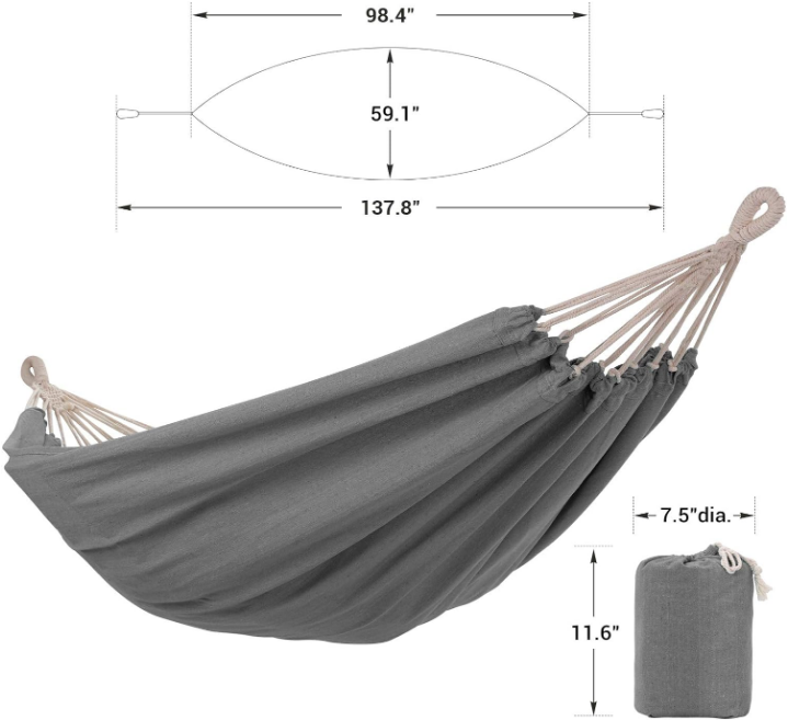 Double Hammock, 98.4 x 59.1 Inches, 660 lb Load Capacity, with Compression Bag, Mounting Straps, Carabiners, for Terrace, Balcony, Garden, Outdoor, Camping, Gray UGDC15GY