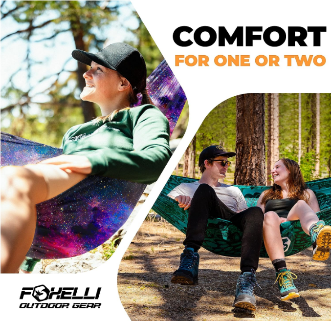Camping Hammock – Lightweight Parachute Nylon Portable Hammock with Tree Ropes and Carabiners, Perfect for Outdoors, Backpacking, Hiking, Camping, Travel, Beach, Backyard & Garden
