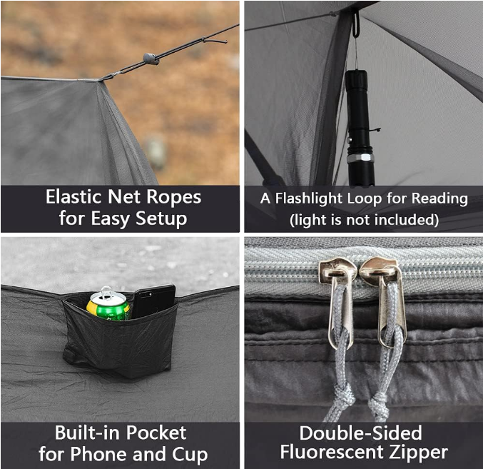 Hammock Camping with Rain Fly Tarp and Net, Portable Camping Hammock Double Tree Hammock Outdoor Indoor Backpacking Travel & Survival, 2 Tree Straps,100% Waterproof