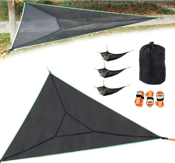 Triangle Hammock, 13ft Triangle Camping Hammock Max 800 lbs for 2-6 Adult Kid, Multi Person Tree Hammock with 3 Ratchet Tie Down Straps & Net Pocket, Portable Outdoor Travel (157''/400cm)