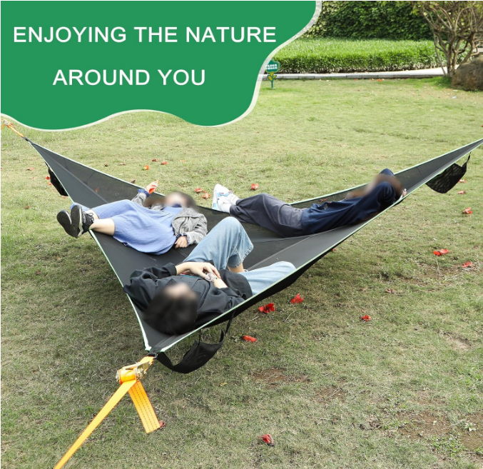 Triangle Hammock, 13ft Triangle Camping Hammock Max 800 lbs for 2-6 Adult Kid, Multi Person Tree Hammock with 3 Ratchet Tie Down Straps & Net Pocket, Portable Outdoor Travel (157''/400cm)