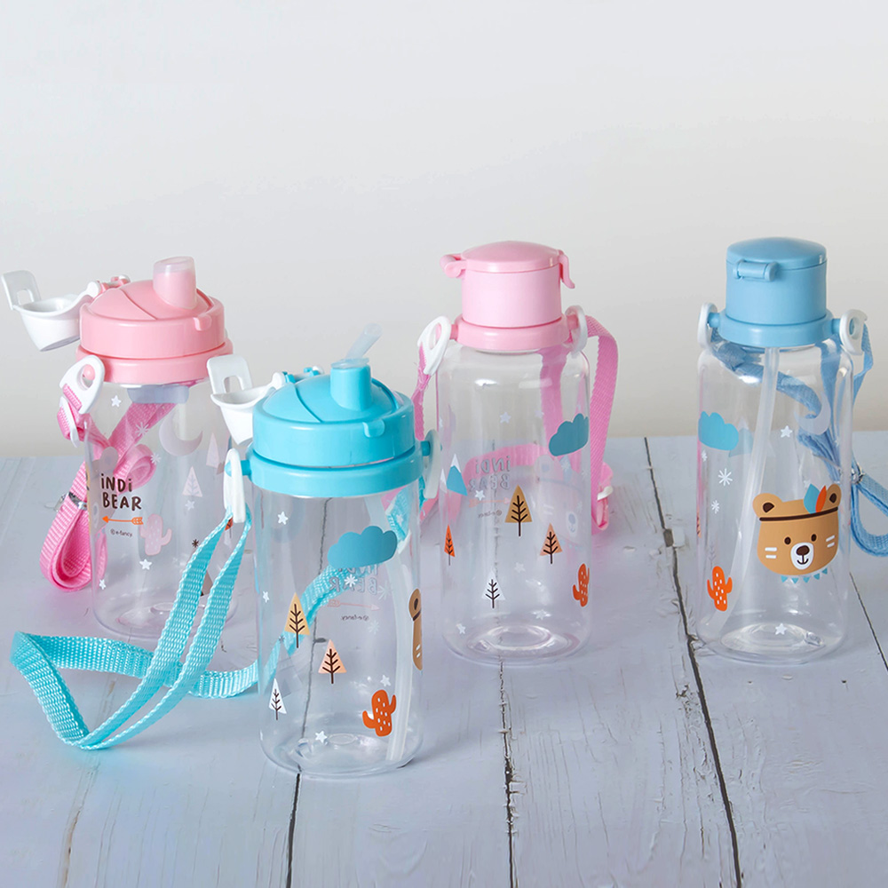 iNDi Bear Shoulder Strap Straw Water Slim Bottle 350ML