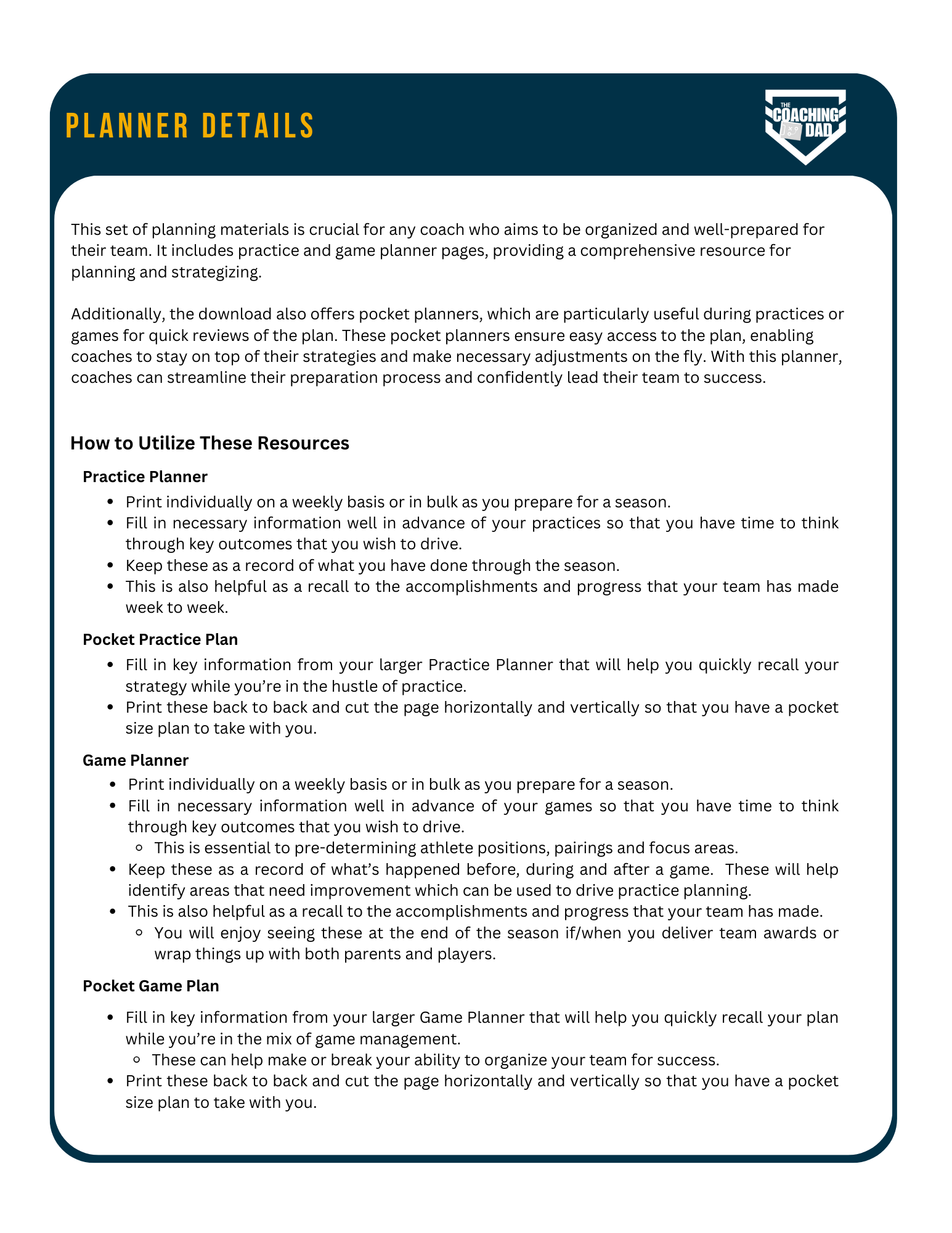 Practice and Game Planner (Digital Download)