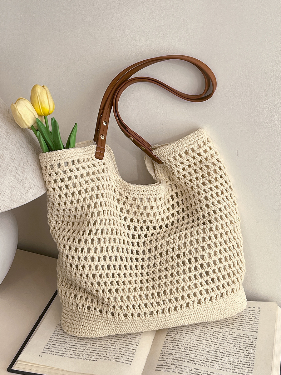 Beige Knit Tote Bag