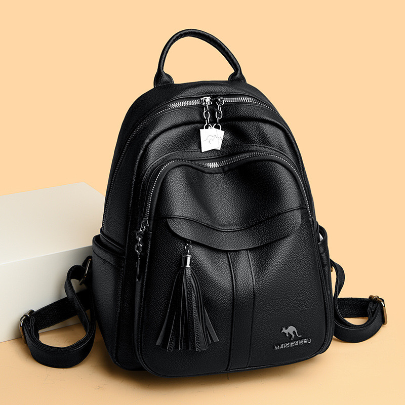 Fashionable Black Leather Backpack