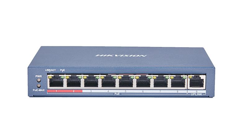 سويتش 8 مخرج هيكفيجن POE + منفذ ربط DS-3E0109P-E