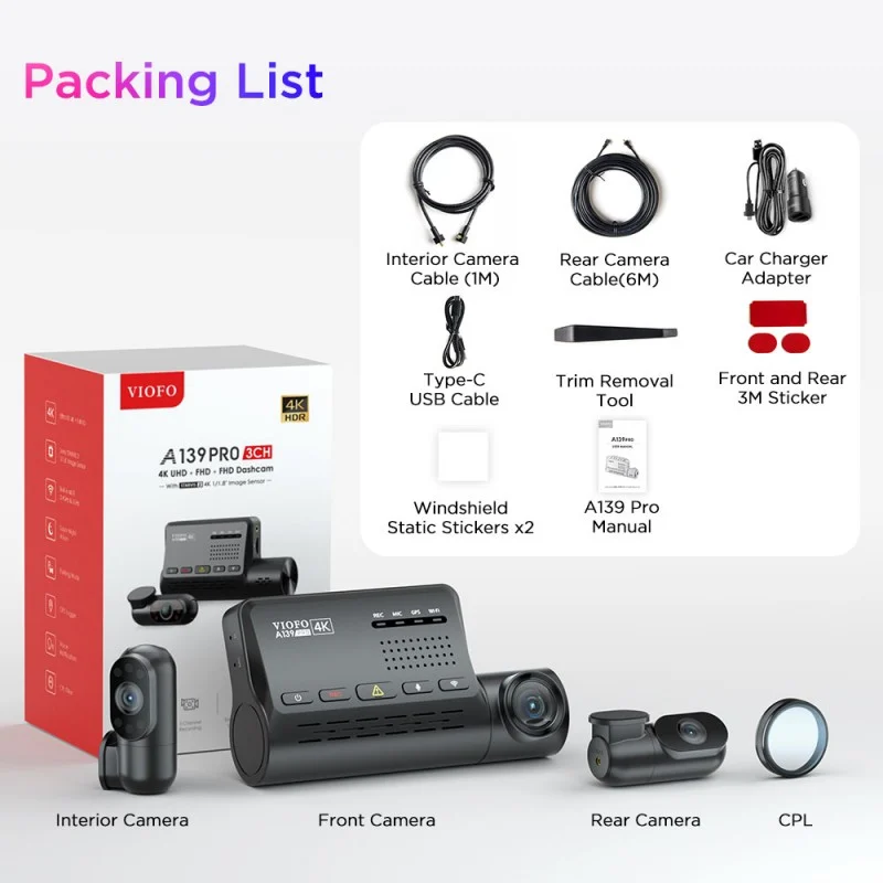 داش كام فيوفو بثلاث كاميرات 4 K A139 PRO