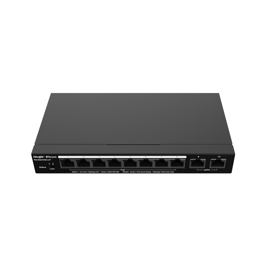 سويتش POE روجي إدارة سحابية ذكية وبـ8 منافذ جيجابت بقوة 70 واط RG-ES210GC-LP - أسود