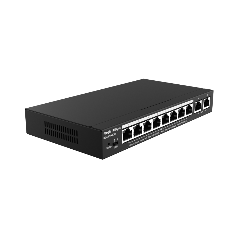 سويتش POE روجي إدارة سحابية ذكية وبـ8 منافذ جيجابت بقوة 70 واط RG-ES210GC-LP - أسود
