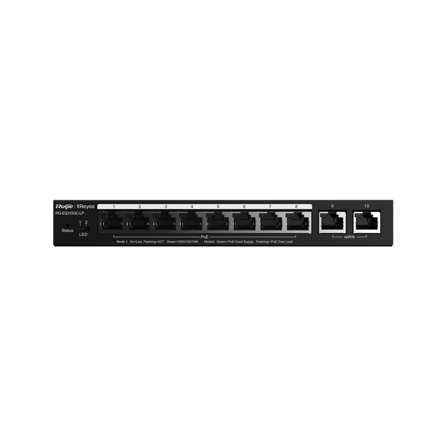 سويتش POE روجي إدارة سحابية ذكية وبـ8 منافذ جيجابت بقوة 70 واط RG-ES210GC-LP - أسود