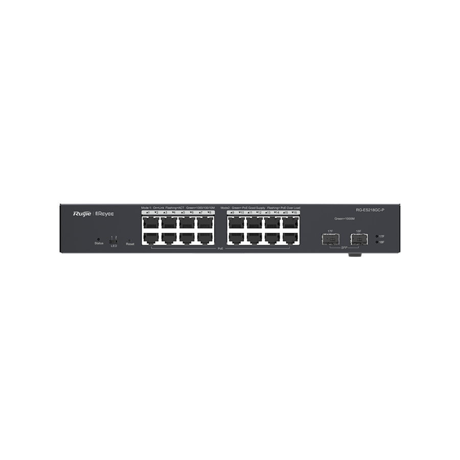 سويتش POE روجي إدارة سحابية ذكية وبـ16 منافذ جيجابت بقوة 240 واط RG-ES218GC-P - أسود